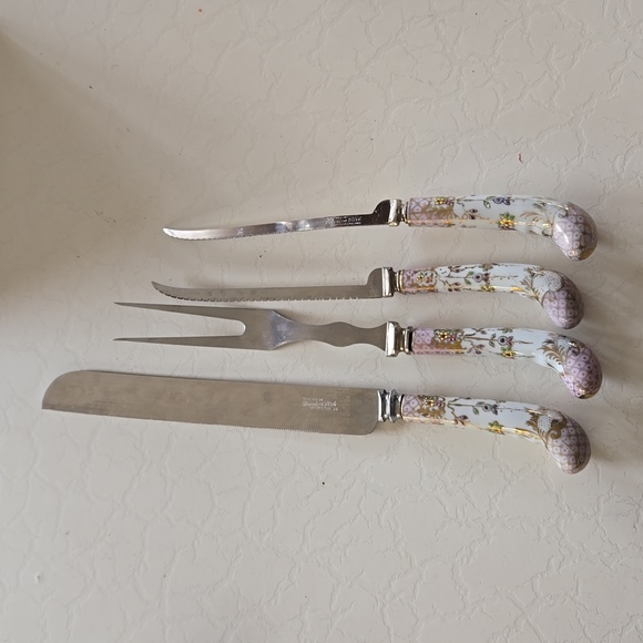 Vintage Sheffield Carving Set with Porcelain Handles - Picture 1 of 7
